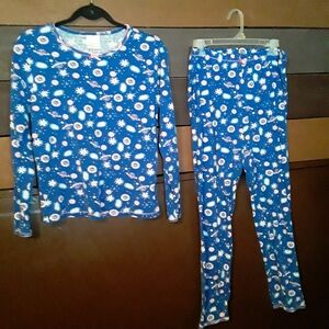 Like New Cuddl Johns Large Blue/pink Long Sleeve Adorable Pajama Set Space Print